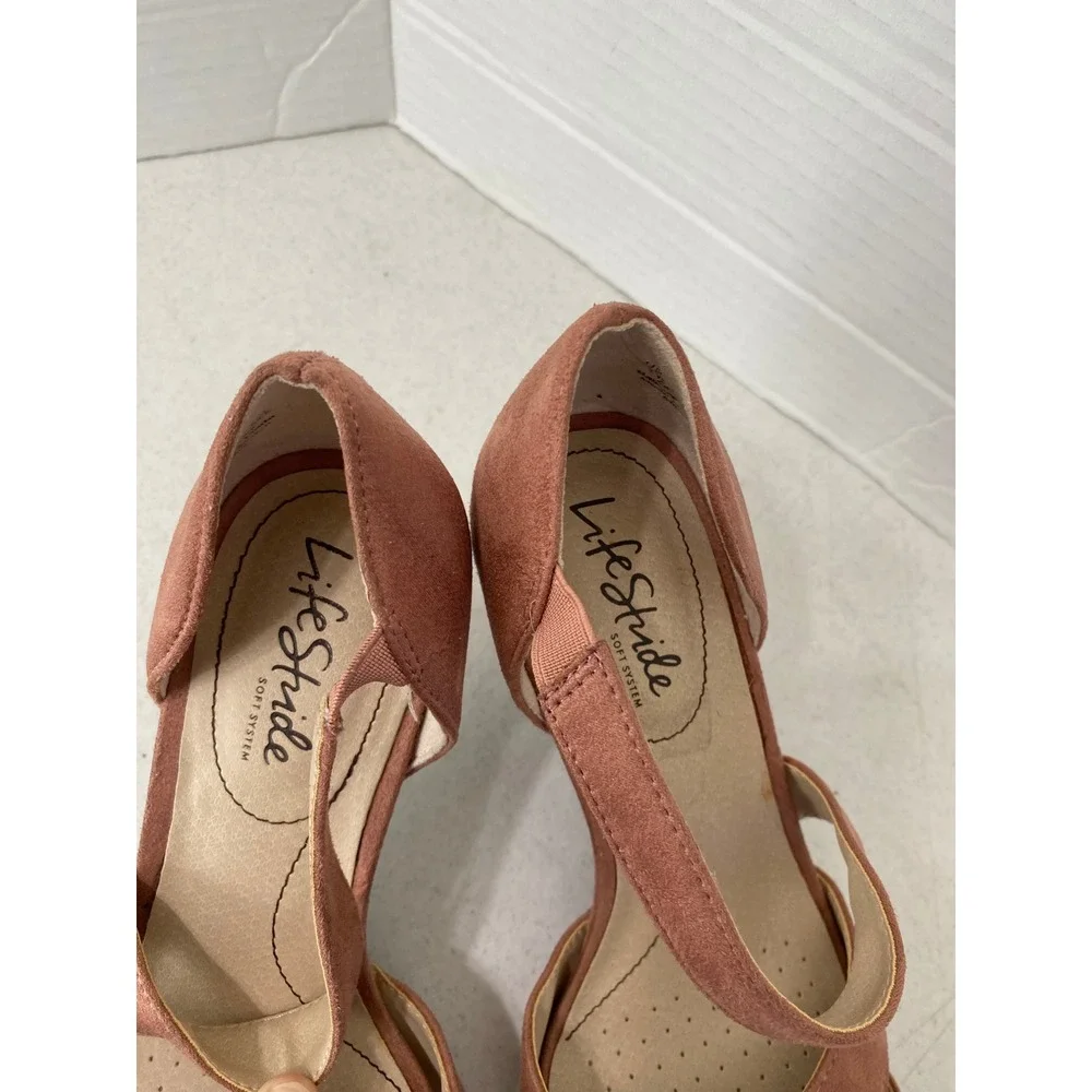 LifeStride Mega Heeled Sandals Women 7.5W Mauve Pink Excellent Faux Suede Strapp